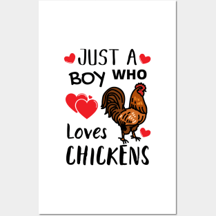 JUST A BOY WHO LOVES CHICKENS | Funny Chicken Quote | Farming Hobby Posters and Art